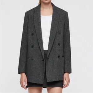 All Saints Charcoal Double-Breasted Wool Blazer